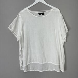 Tahari Top Womens 2X White 100% Linen Oversized Relaxed Lagenlook Beachy Blouse